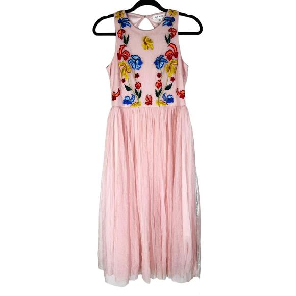 Frock & Frill ModCloth Pink Embellished Embroidered Floral Tulle Maxi Dress 6 - Picture 1 of 7